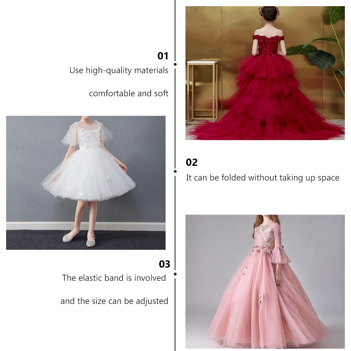

Petticoat Wedding Dress Underskirt Lace Mesh Lining Children White Yarn Elastic Foldable Soft Comfortable Three dimensional