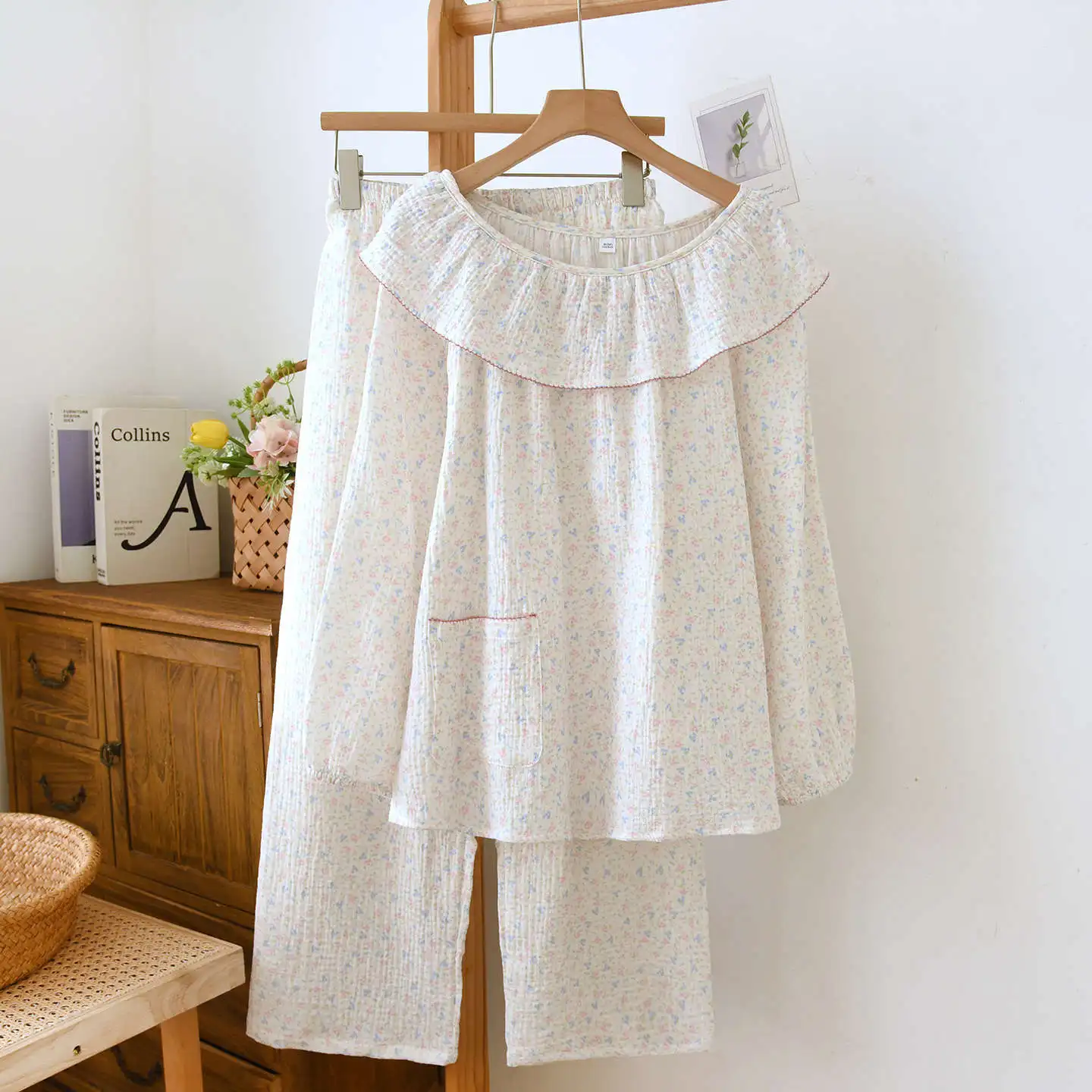 

Пижамный комплект из чистого хлопка, весенний топ с длинными рукавами, брюки, одежда для сна, женская домашняя одежда, пижамы, женская ночная рубашка, ночная рубашка