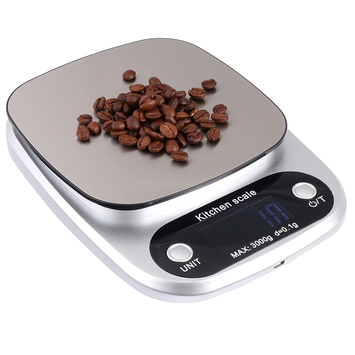 

1PC 3kg/0.1g Rechargeable Kitchen Scale Stainless Steel Accuracy LCD Display Digital Scale Measurement Tool (Silver)