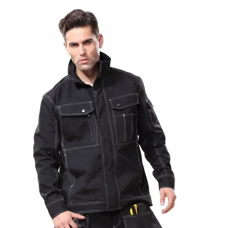 Men\'s Black Workwear Welding Jacket Carpenter Jacket Working Clothing Workshop Jacket Long Sleeve Workshop Uniform