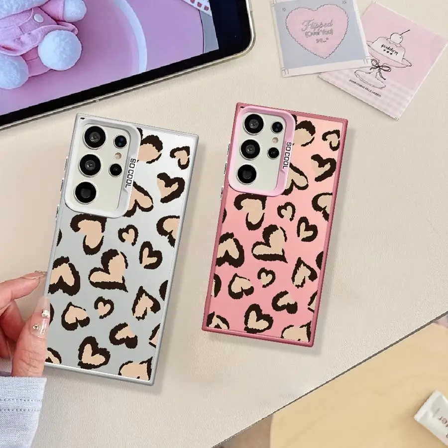 Phone Cover Case for Samsung Galaxy S26 Note 20 Ultra S20 FE S25 S24 FE S23 S21 S22 Ultra S25Edge Leopard Print Heart