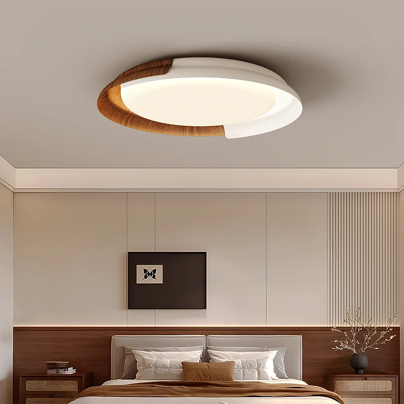 Wabi-sabi Style Bedroom Led Ceiling Lamp Middle-aged Walnut Color Full-spectrum Eye Protection Simple Round Study Room Lamps