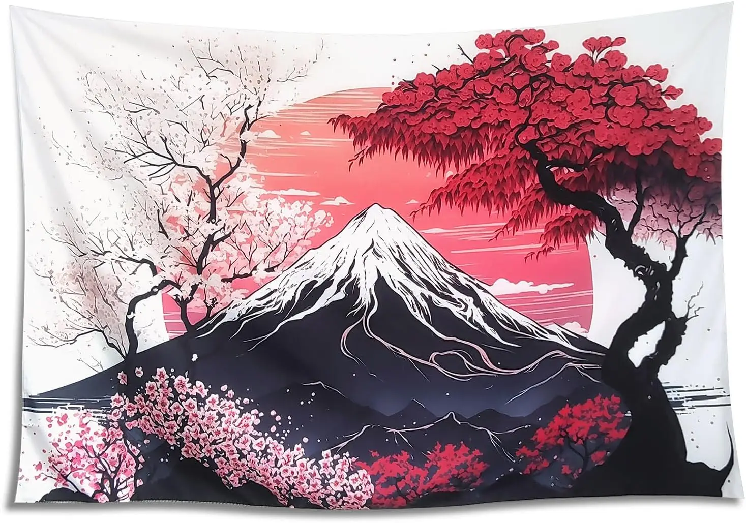 Japanese Mount Fuji Cherry Blossoms Anime Tapestry Wall Hanging Zen Landscape Art Polyester Fabric Decor for Home Living Room Be