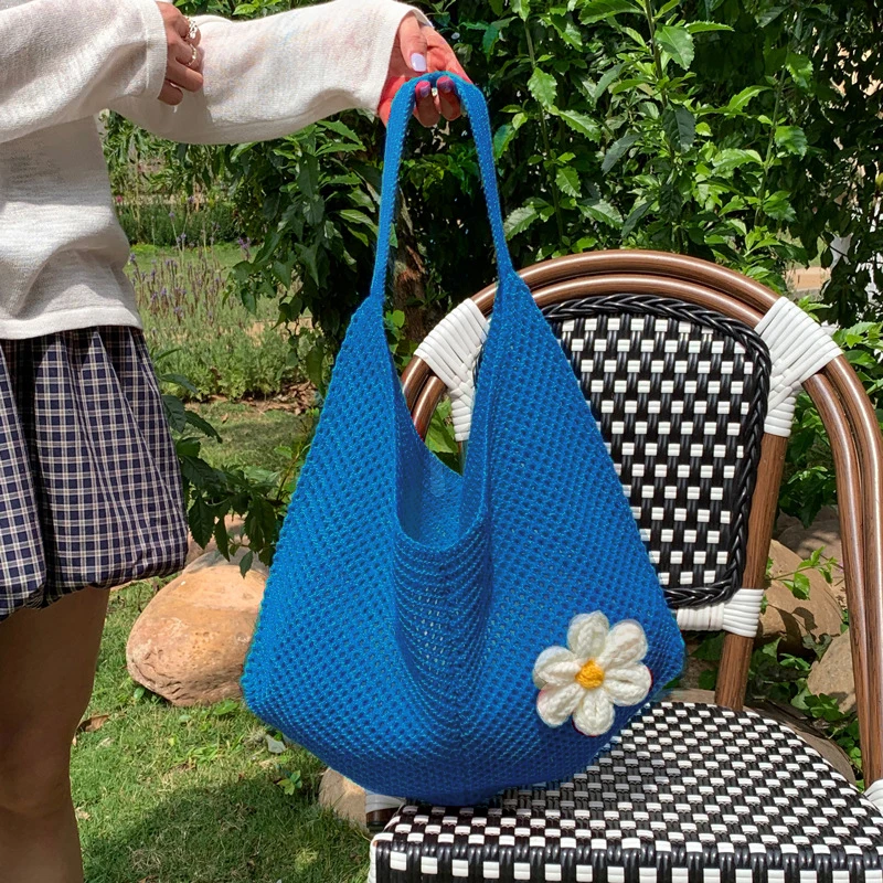 Gestrickte einzelne Umhängetasche mit großer Kapazität, lässige Sommer-Strand-Urlaubs-Strandtasche, weiche Shopper-Taschen im Vintage-Stil