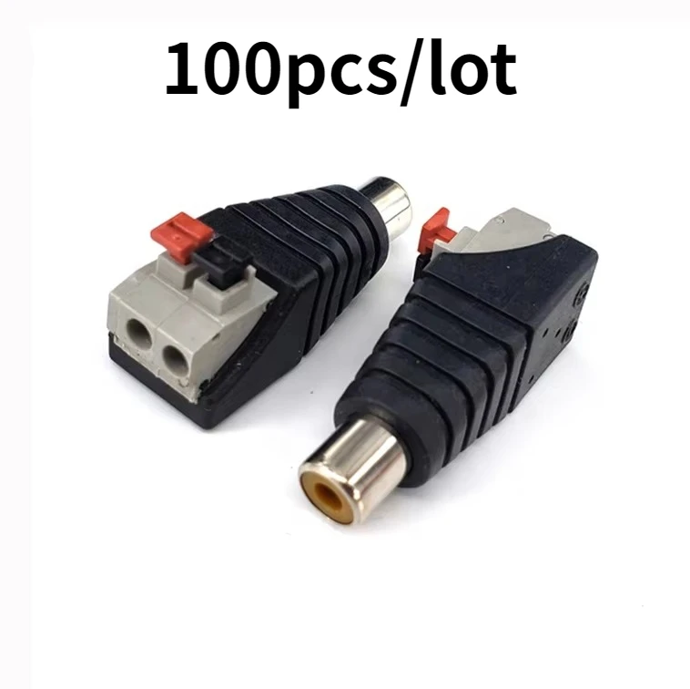 

100pcs/lot RCA AV Balun Connector RCA Plug Video Audio RCA Female to AV Spring Compression Connector