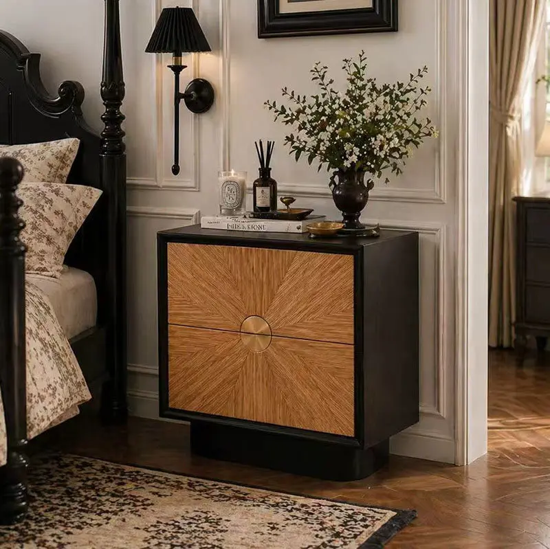 HYS French medieval bedside table retro solid wood side cabinet bedroom storage cabinet high value household cabinet