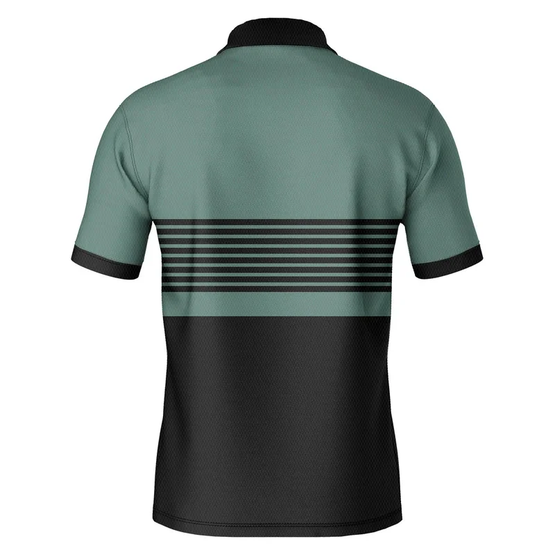 تي شيرت رجالي بأكمام قصيرة، تباين الألوان، طباعة مخططة، جيب بسحاب، موضة الأعمال، فضفاض، قميص بولو الشارع