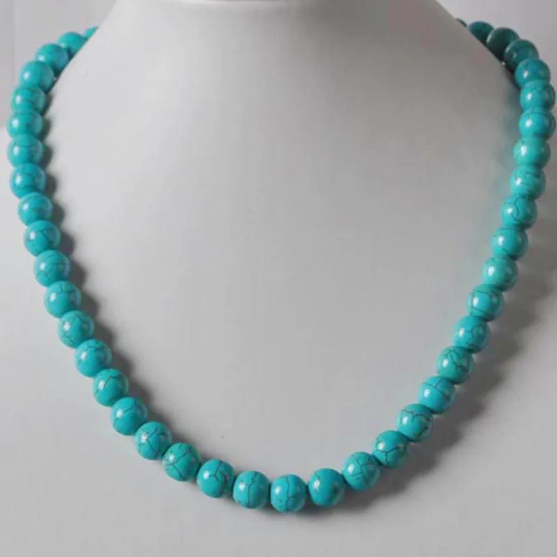 8MM,10MM,12MM Green Turquoise Stone Round Beads Necklace 18 Inch Jewelry Fashion F209