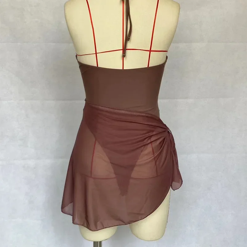 2025 New Bikinis 2 Piece Set Summer Fashion Sexy Halter Neck Lace Up Backless Hollow Out Beachwear Holiday Swimsuit Bathwear