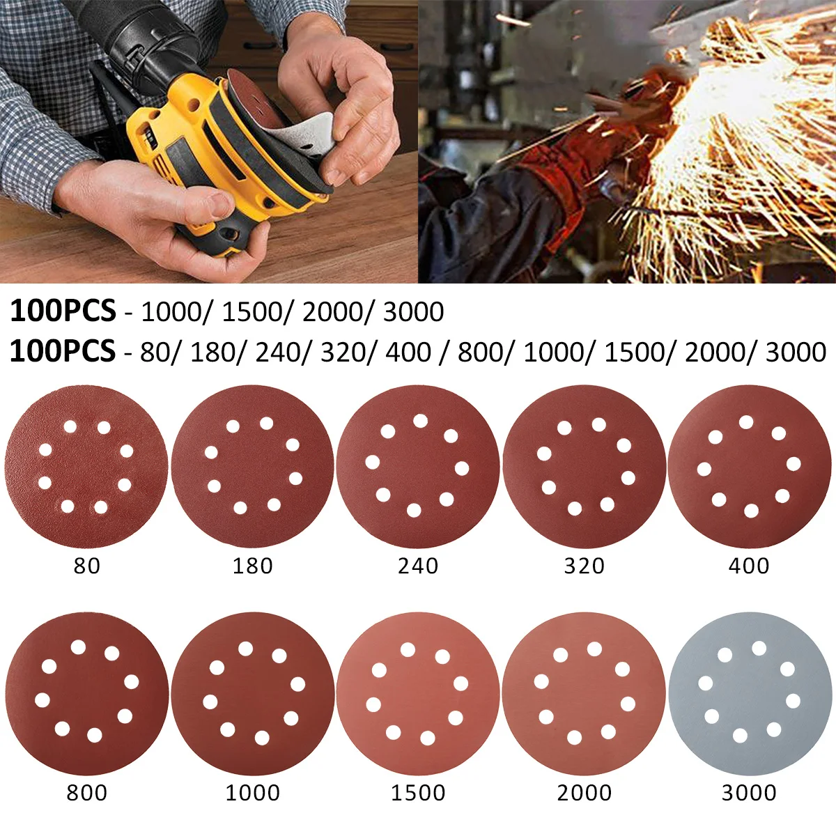 

100 pcs sand discs 5-inch circular alumina sand pads replaceable sandpaper 8-hole high-efficiency and fast sandpaper