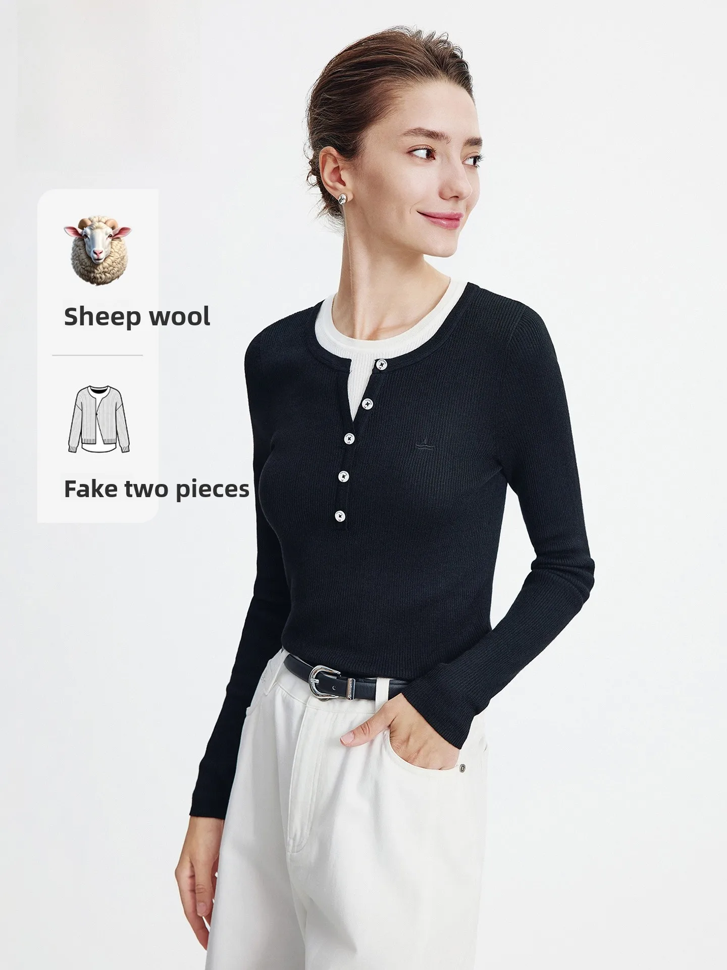 

Navigare Slim Fit Long Sleeve Knitted T-Shirt Women's Spring New Style Commute Wind Polyamide Fiber Blend Regular Length