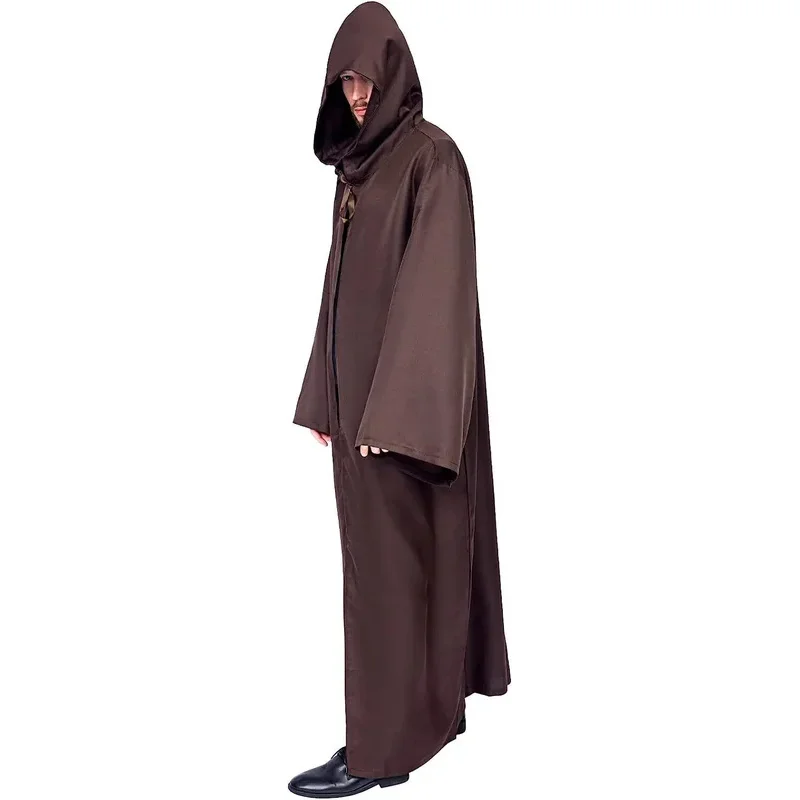 HN8 هالوين الكبار جيدي نايت تأثيري دارث كيب فيدر عباءة مع قبعة الحرب مقنعين الأسود البني عباءة حفلة تنكرية Costu) 4Dc