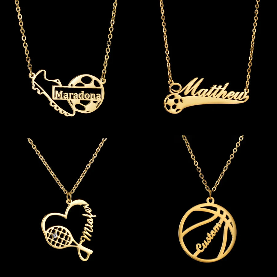 Acheerup Personalisierte Name Hiphop Halskette für Frauen Männer Angepasst Fußball Sport Serie Anhänger Edelstahl Schmuck Geschenk