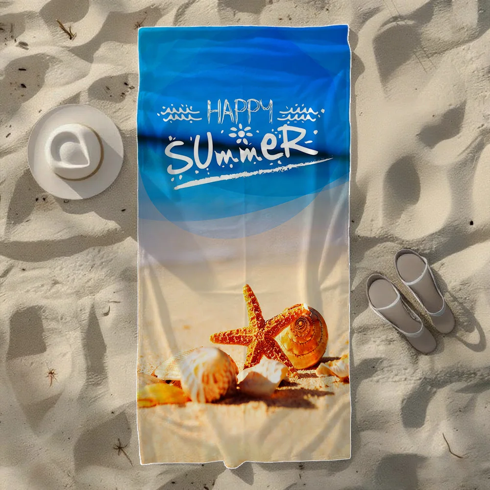 Summer Beach Quote & Coastal Seascape Beach Towel, Soft Durable Quick-Drying, Ideal For Summer Beach, Swimming & Camping