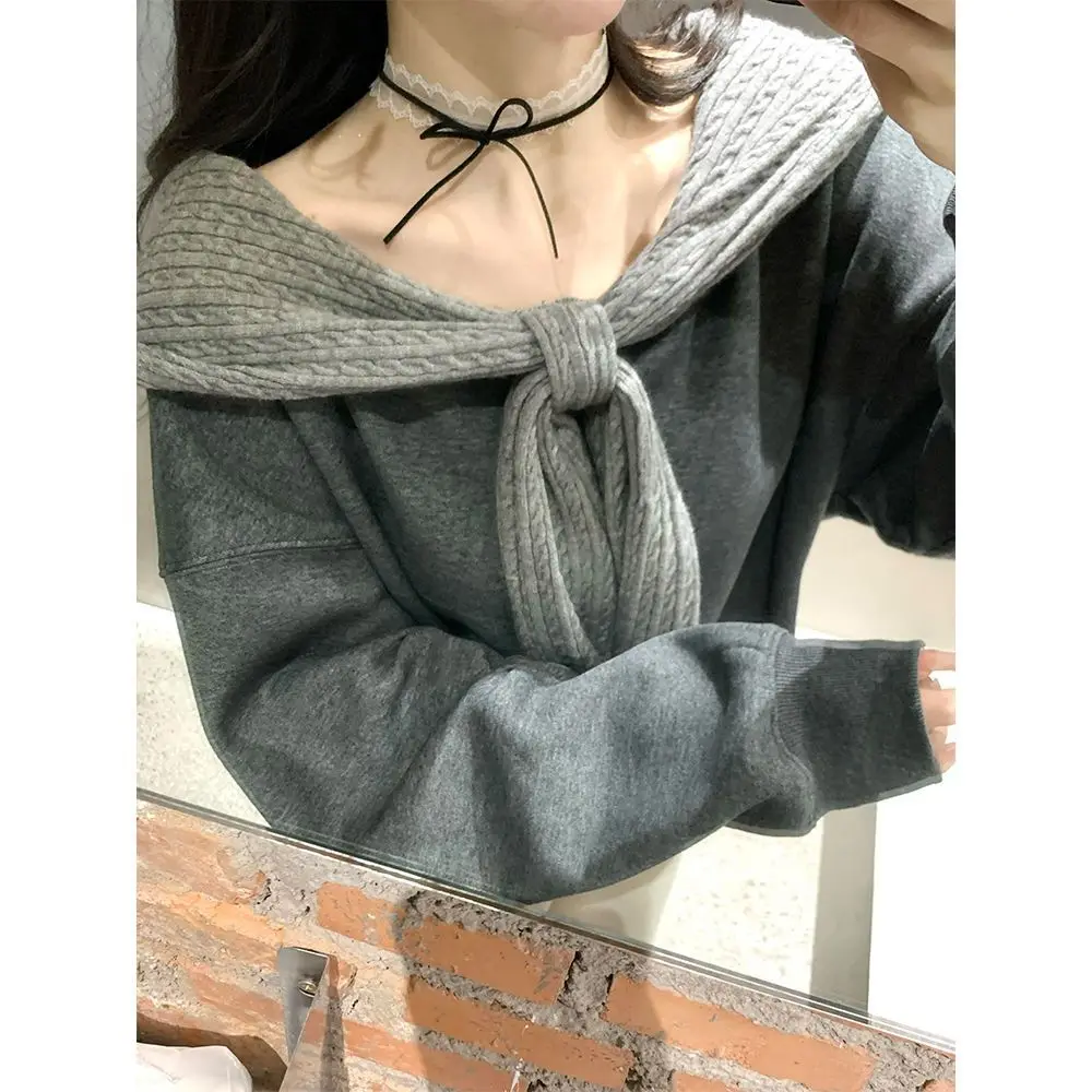 Gothic Subculture Y2K Harajuku Women Hoodie Solid Long Sleeve Pullover Knit Jumper Sweet Elegant Daily Casual Sweatshirt