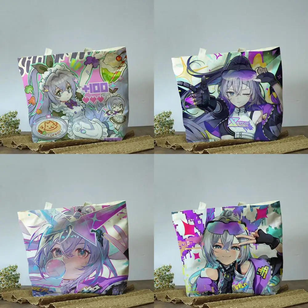 Silver Wolf LV.999's Honkai Star Rail HSR  Plain Beige Cotton Polyester Canvas Shoulder Bag for Grocery & Travel