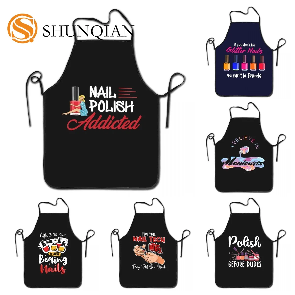 Unisex Addicted Nail Polish Apron Kitchen Chef Cooking Baking Women Men Nail Artist Gift Tablier Cuisine For Gardening