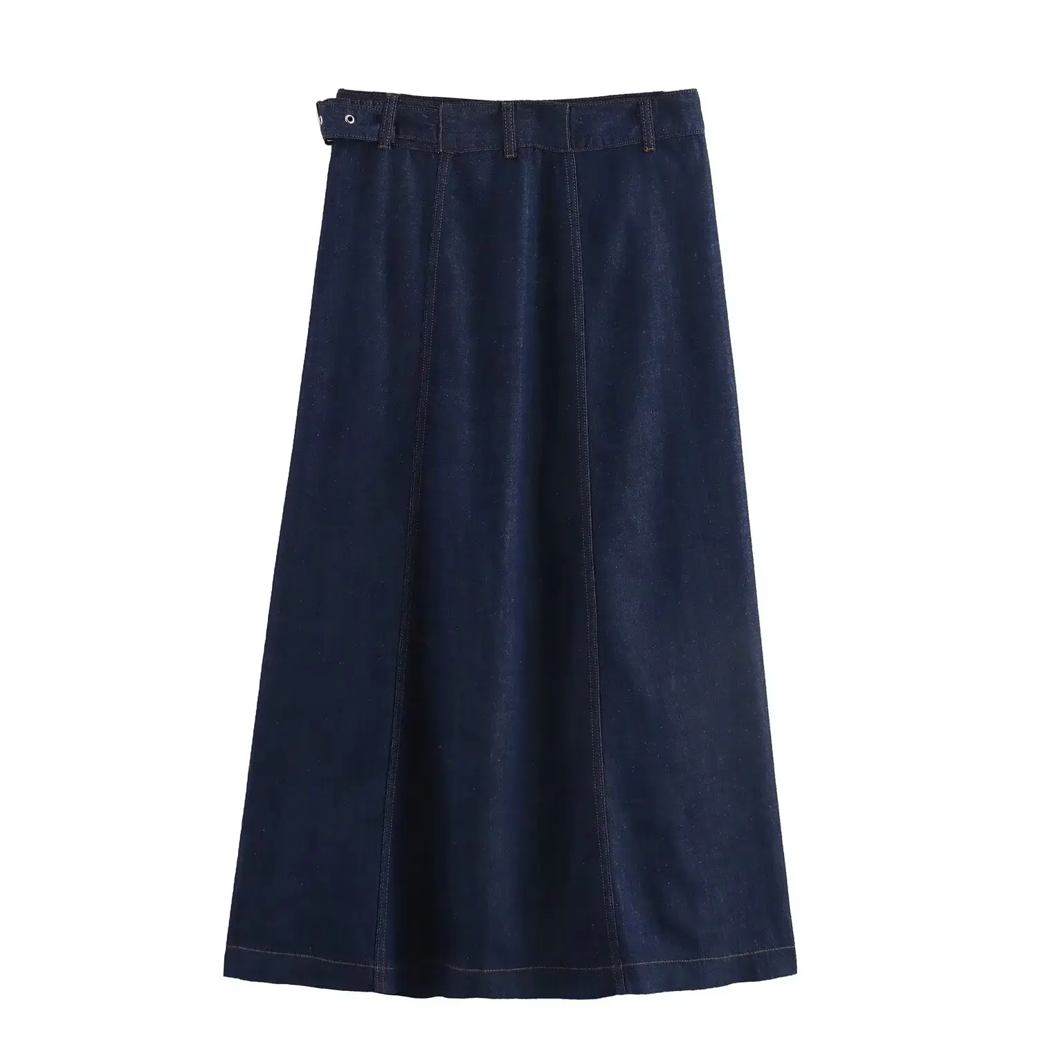 Withered French Minimalist Split Straight Denim Skirt Leg Skirt Women Fashion Ladies Sashes High Waist Midi