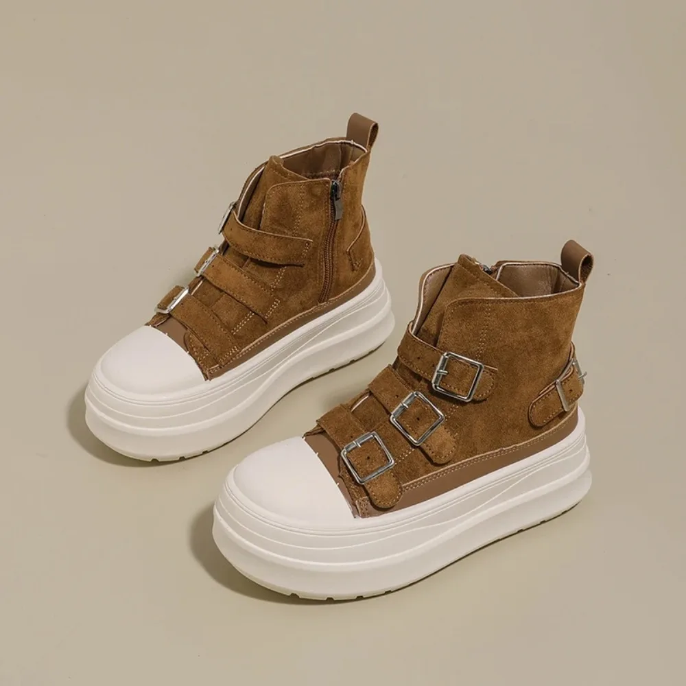 

Beige Casual Shoes for Women's Outdoor Comfortable Height Increasing Female Sneakers Fashion Wear-resistant Ankle Boots Footwear