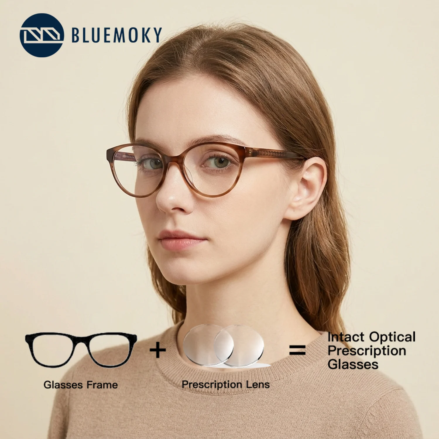BLUEMOKY (XS Size) Acetate Prescription Eyeglasses Photochromic Anti Blue Light Butterfly Optical Myopia Glasses for Woman