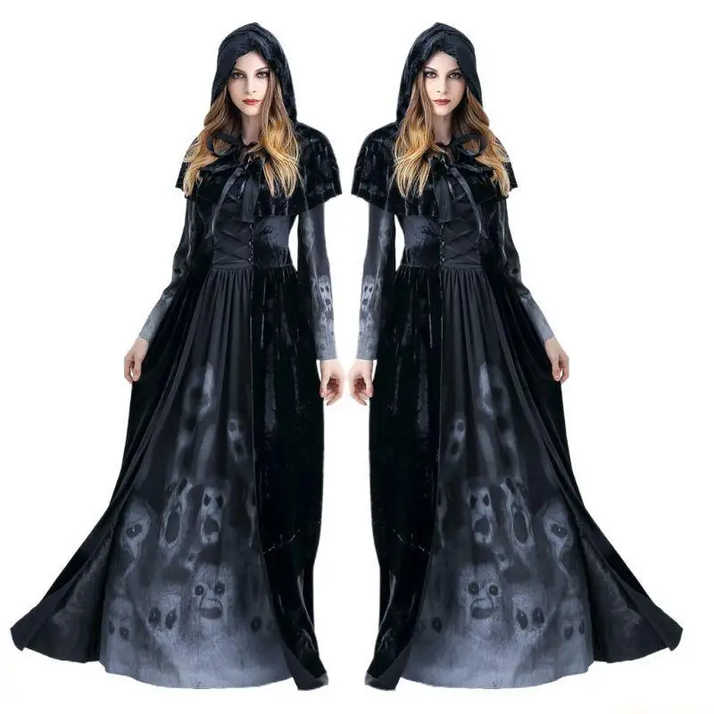 31BF สตรีฮาโลวีนแม่มดชุดคลุมด้วยผ้าน่ากลัว Souls สำหรับเครื่องแต่งกายคอสเพลย์แวมไพร์