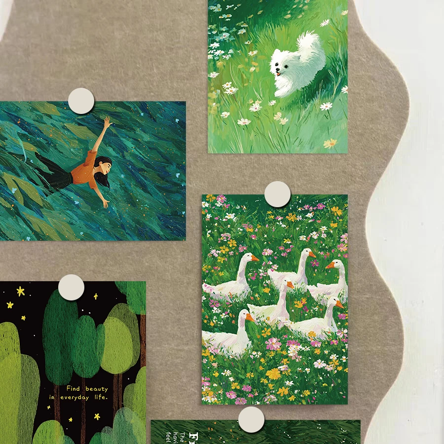 10-Pack “Chasing Dreams in the Forest” Green Eye-Friendly Wall Cards—Bedroom and Dorm Wall Decor, Background Wall Stickers
