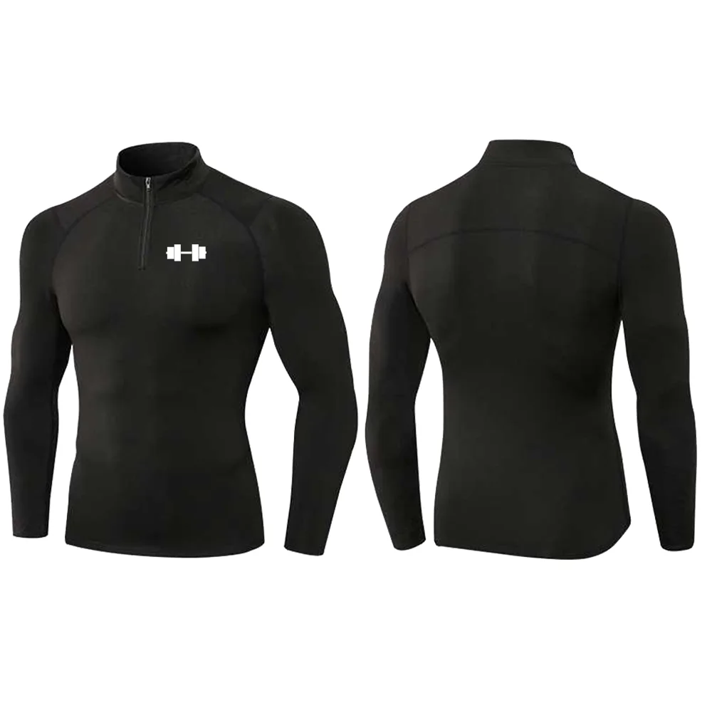 New Men's Long Sleeve Zip Collar Polo Shirts, Elastic Quick Dry Fitness Tops, Breathable Running & Training PT Uniforms