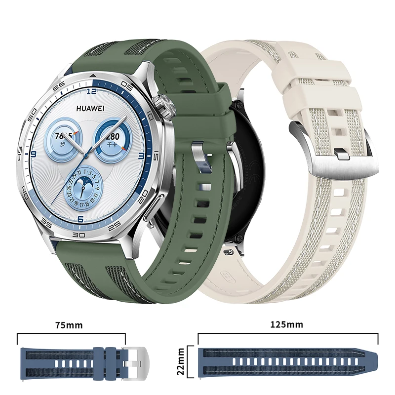 22mm Silicone Nylon Braid Strap for Huawei Watch GT5 46mm Soft Skin-friendly Breathable Watchband for Huawei GT5 46mm Bracelet