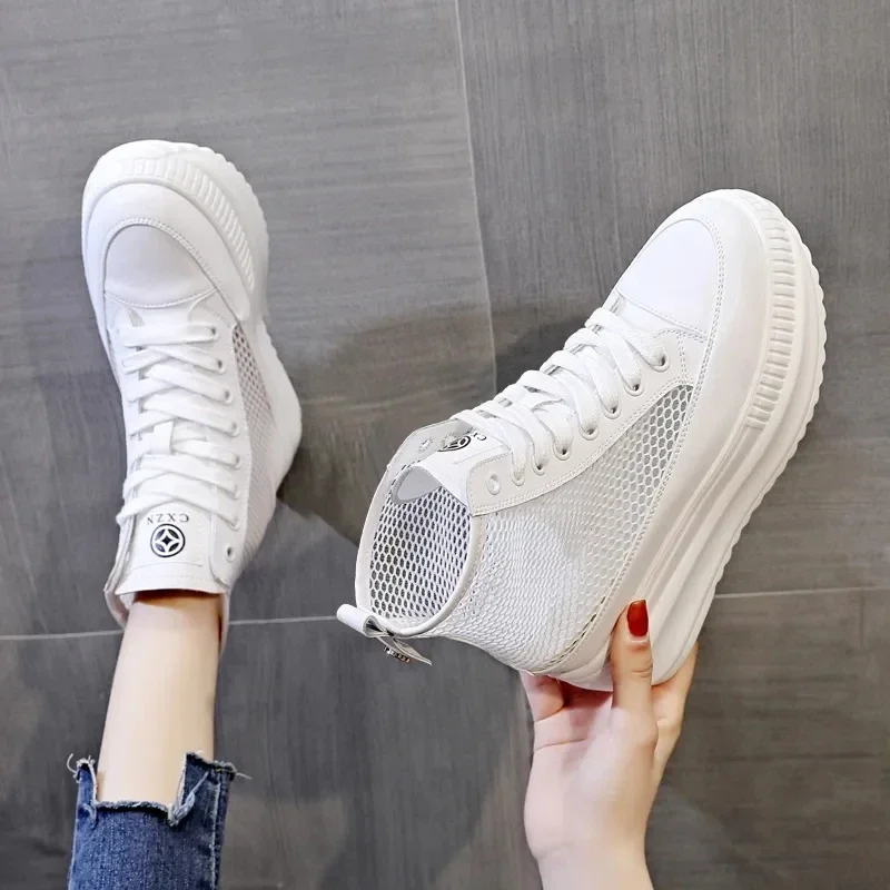 8CM Summer Boots New Hollow Out Women Sandals Fashion Breathable Mesh Shoes Ankle Cool Boot with Bandage Women sneakers