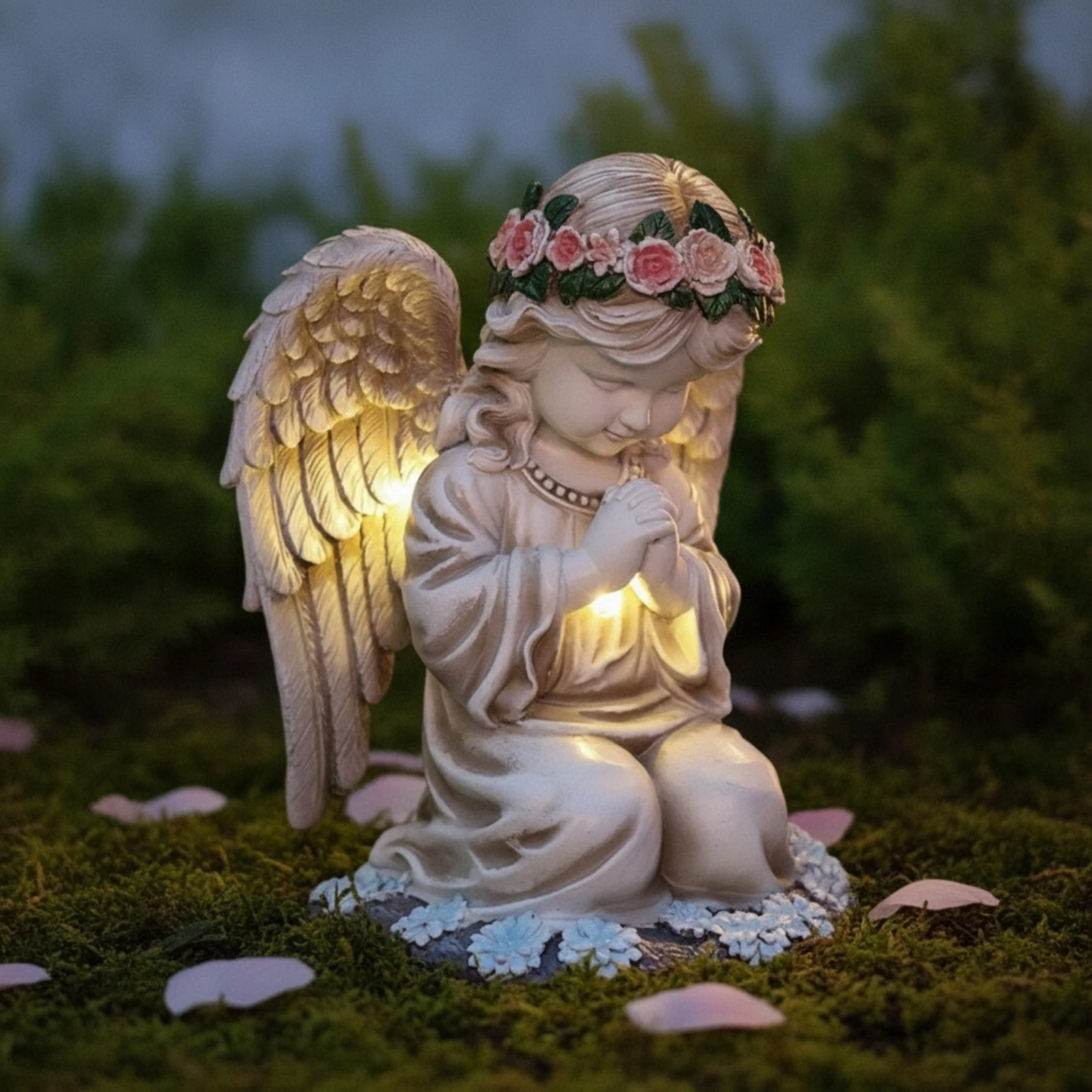 Angel Statue with Solar Light Weather-Resistant Solar Angel Statue Lawn Ornament Weatherproof Freestanding for Flower Beds