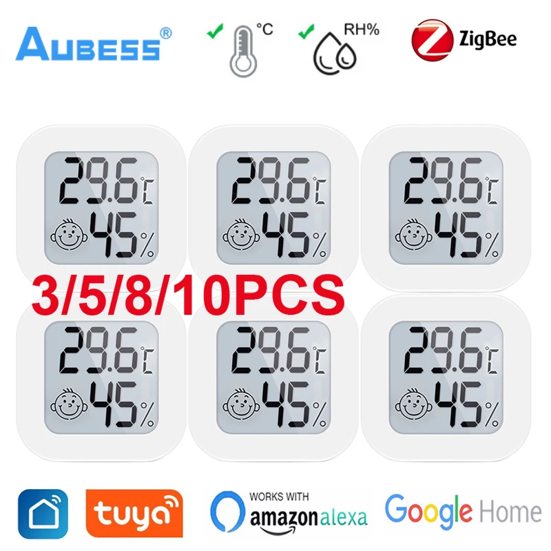 

Aubess Tuya Zigbee Smart Temperature And Humidity Detector Sensor APP Monitoring LCD Screen Diaplay Work With Alexa Google Home