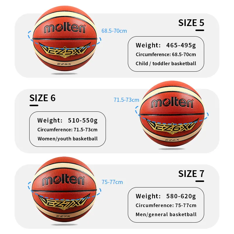 Molten-Ballon de basket-ball pour hommes et femmes, certification officielle, matériau PU, compétition, extérieur, intérieur, haute qualité, taille 7, 6/5