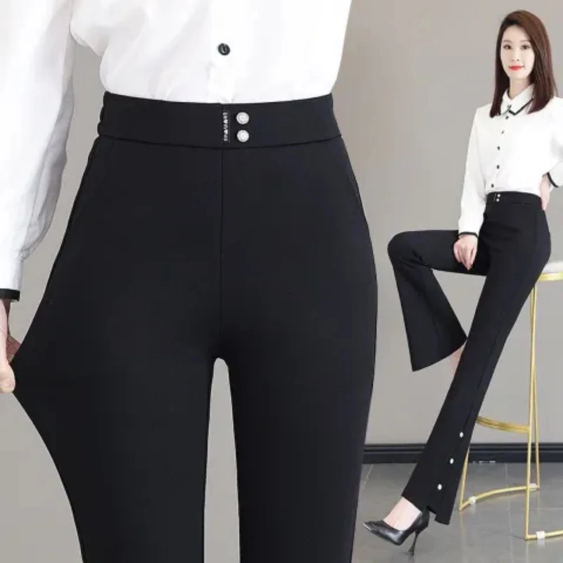 بنطلون نسائي واسع الساق عالي الخصر على الطراز الكوري للتنقل تسعة نقاط مرونة ماركة بنطلونات نسائية على الموضة بنطلونات غير رسمية