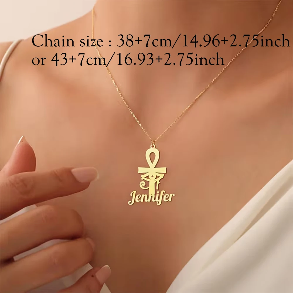 Benutzerdefinierte Namenskette Ägyptische Ankh Mode Goldfarbe Edelstahl Auge des Ra Aunk Amulett Kette Schmuck Personalisierung Geschenk