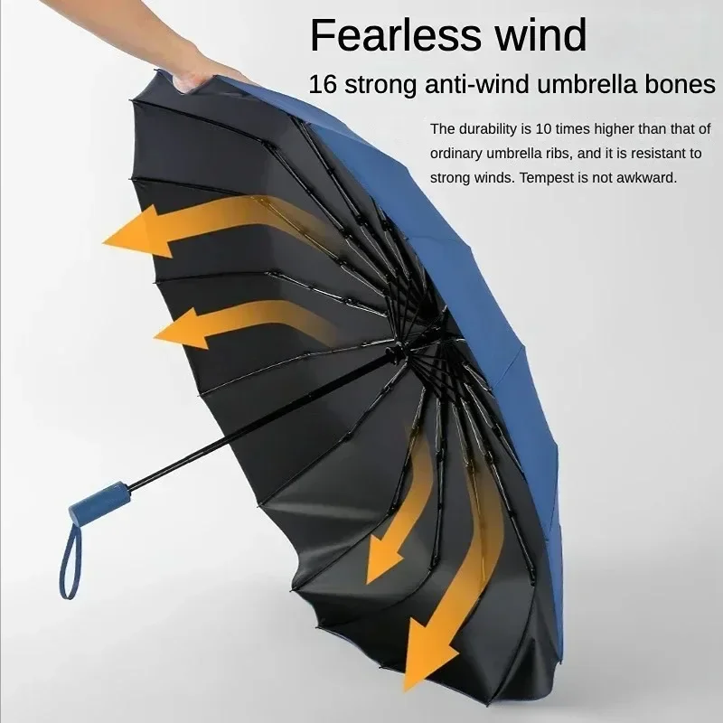 Fully Automatic Folding Umbrella for Men Women, Large 16 Bone Windproof Strong, UV Sunproof, Wind and Water Resistant Umbrellas