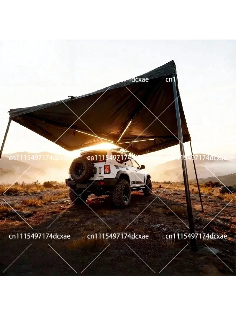 270 Degree Fan-Shaped Car Side Awning, Black Coating UV Waterproof Canopy for SUV Off-Road Camping Overland Road Trip