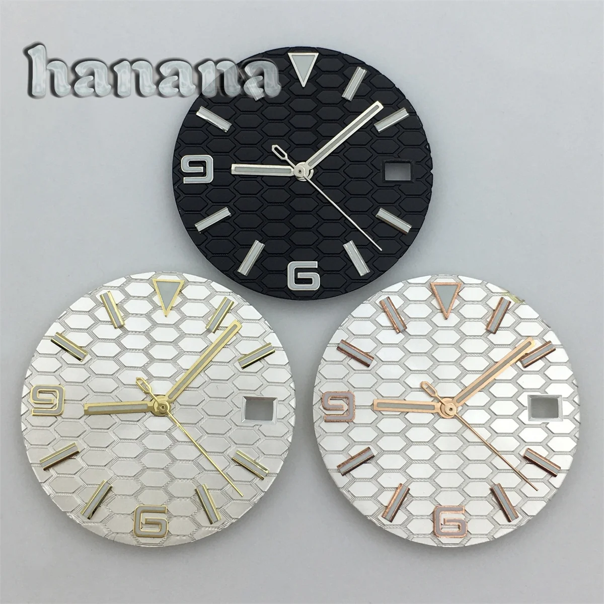 قرص NH35 متدرج على شكل قرص العسل Sunburst قرص 29 ملم مع أيدي مناسب لحركة NH35A وNH36 أجزاء الساعة المضيئة باللون الأخضر C3