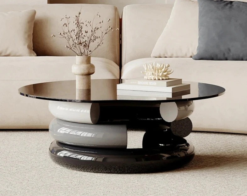 

Italian minimalist round tempered glass coffee table wabi sabi wind living room coffee table