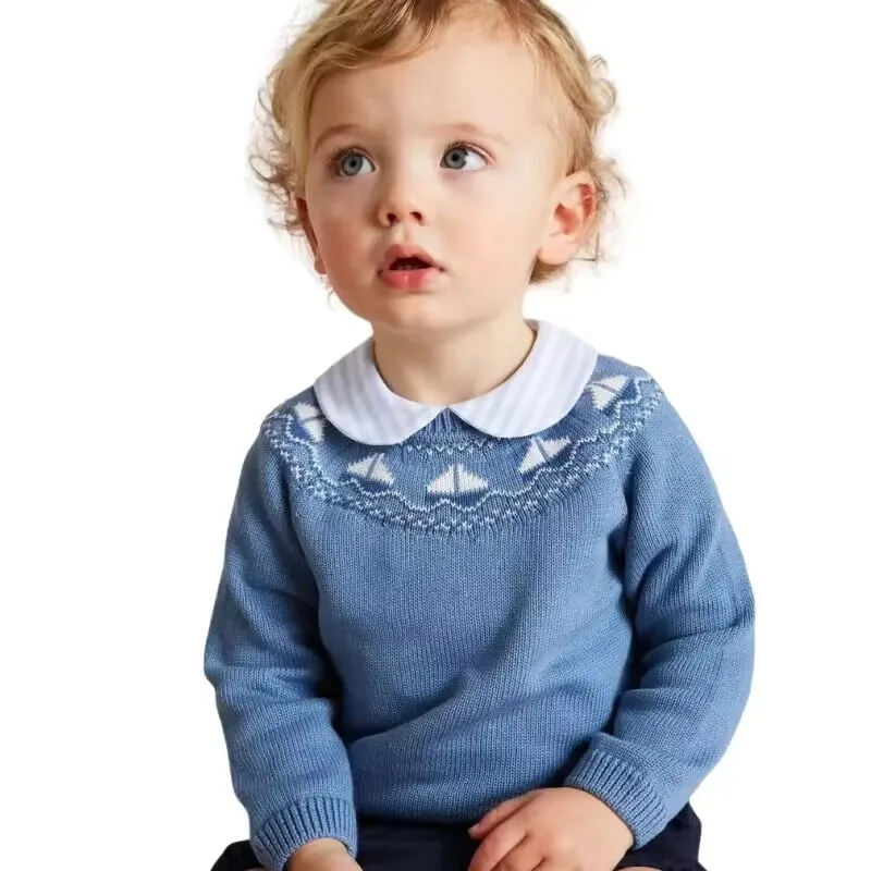 Maglioni lavorati a maglia per neonati pullover bambini ricamo barca a vela maglione lavorato a maglia abbigliamento per bambini top invernali