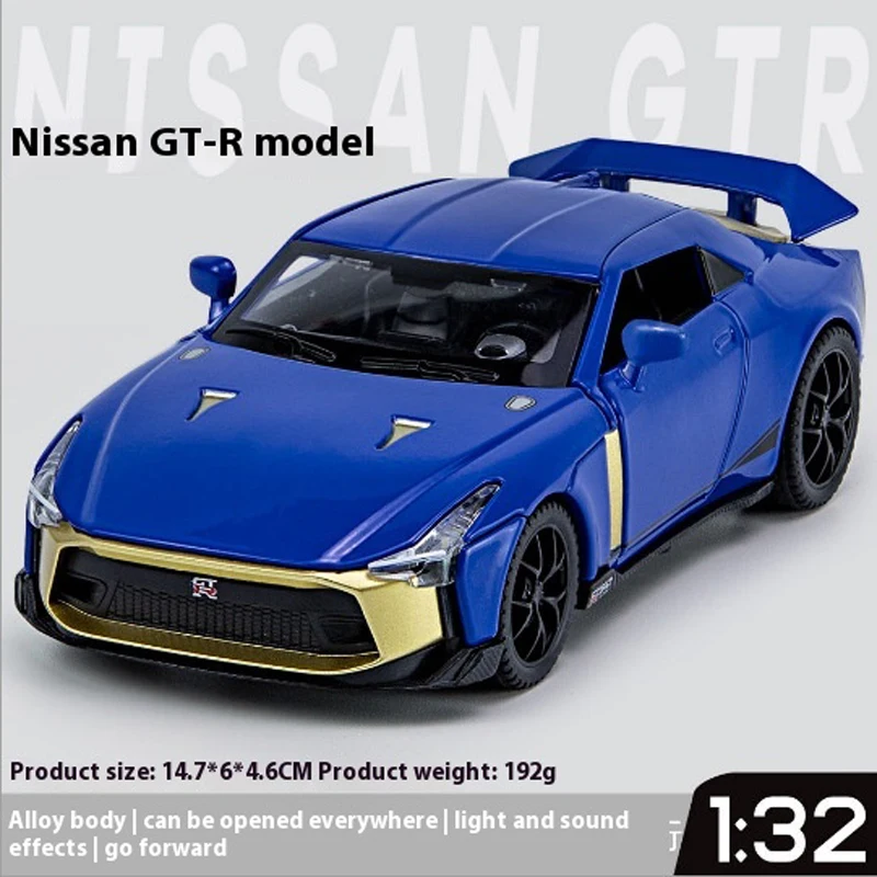 1:32 Niaasn GTR 50 Alloy Sports Car Diecast Metal Model Symulacja dźwięku i światła Zabawka Miniaturowy model wyświetlacza Prezent dla dzieci