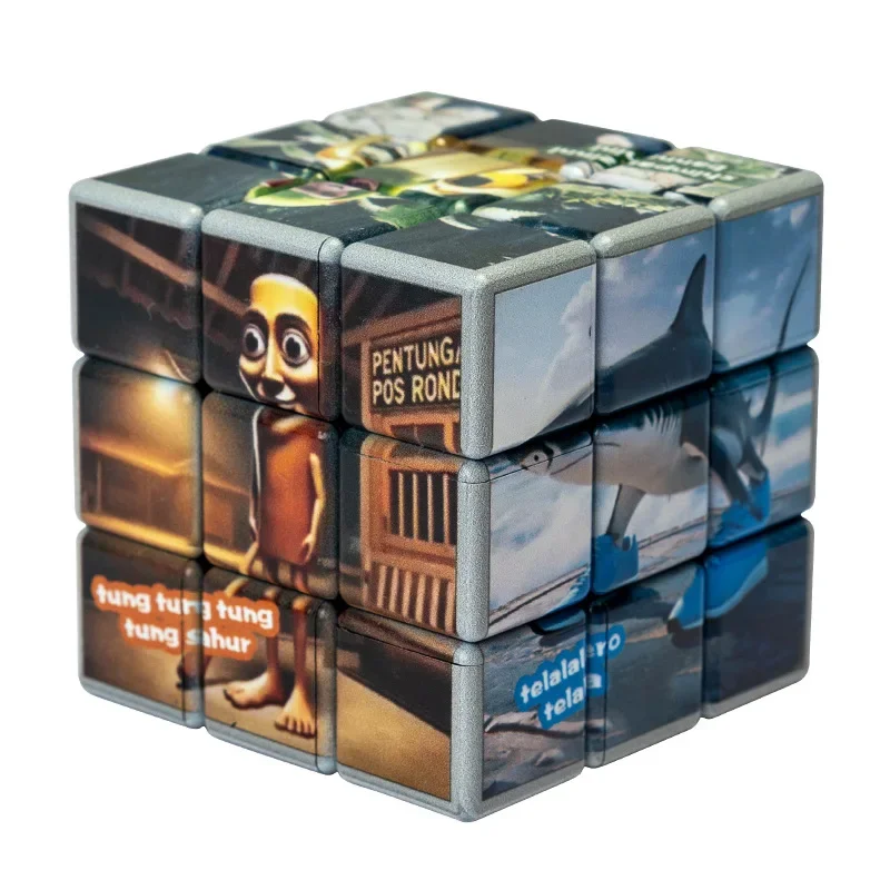 لعبة ألغاز Brainrot Tung Sahur Rubik Cube كارتونية للأطفال هدية عيد الميلاد وعيد الميلاد 3 × 3 سرعات مغناطيس ستيف أليكس كريبر إيفوكر #2