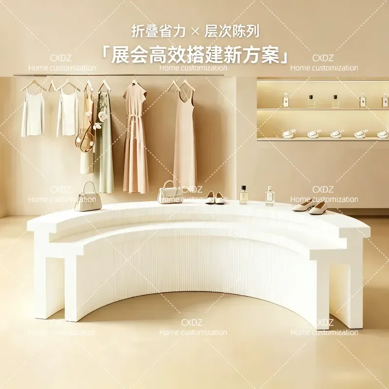 Long Ladder Floor to Ceiling Paper Display Stand Multi Functional Foldable Mobile Shopping Mall Exhibition Rack Cabinet