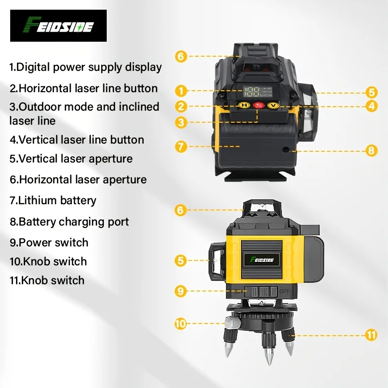 هيلدا 16 خط مستوى ليزر احترافي 4x360 ° أداة مستوى الليزر ذات الخط المتقاطع الأخضر للبناء وتعليق الصور مع البطاريات #4