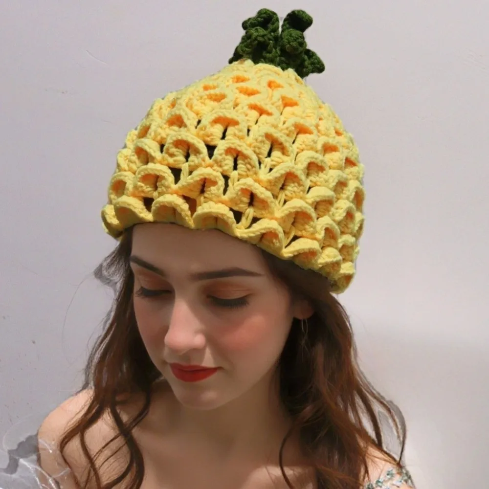 Grape Creative Knitted Fruit Hat Warm Playful Strawberry Pullover Cap Funny Stretchy Pineapple Beanie Outdoor