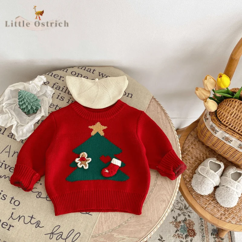 

Newborn Baby Girl Boy Cotton Sweater Infant Toddler Child Long Sleeve Knitted Hoodie Christmas Tree Pullover Baby Clothes 3M-2Y