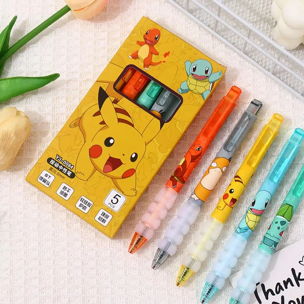 

5pcs/box Pokemon Pikachu Gel Pens Cute Charmander Squirtle 0.5mm Black Ink Writing Press Pen Students Stationery Gifts