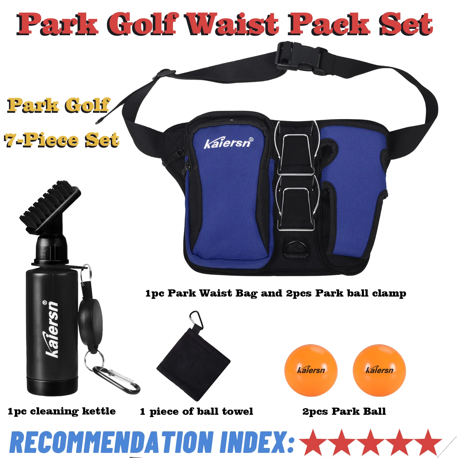 

Kaiersn Набор аксессуаров для гольфа из 7 предметов Премиум поясная сумка/полотенце/щетка для чистки унисекс подарки для гольфа для мужчин и женщин прочное снаряжение для гольфа