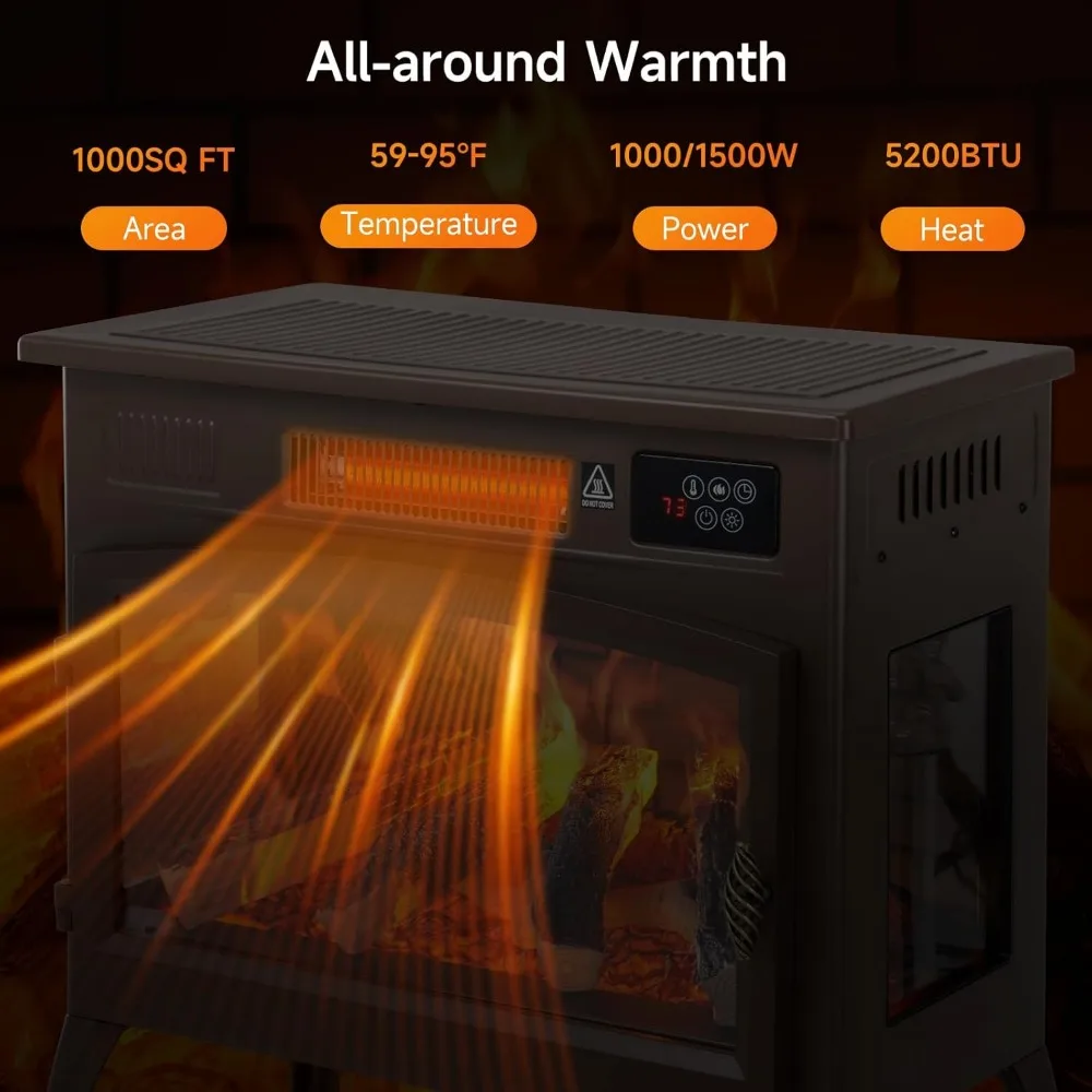 Отдельностоящий электрический каминный обогреватель 24 дюйма с 6 переменными реалистичными цветами пламени, каминная печь 1000 Вт/1500 Вт с перегревом Pr