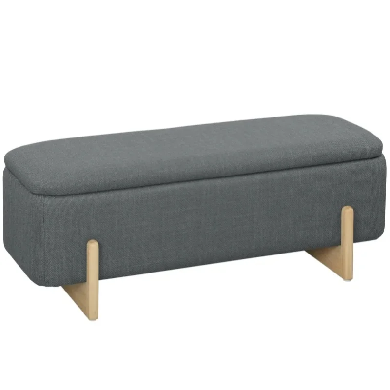 HOMCOM Sitzbank mit Stauraum, Polsterbank mit Leinenoptik, Sitztruhe mit Sicherheitsscharniere, Holzbeine Bettbank Truhenbank für Wohnzimmer, Schlafzimmer, Flur, 111 x 44 x 44,5 cm, Dunkelgrau