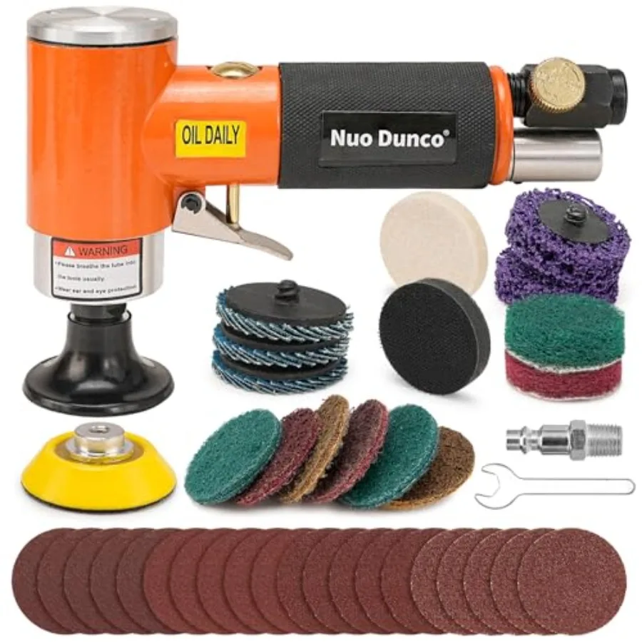 

2 Inch Pneumatic Mini Orbital Sander Kit 2-in-1 Air Right Angle Grinder Polisher Kit Surface Prep Tool with 40 Pcs Quick Change